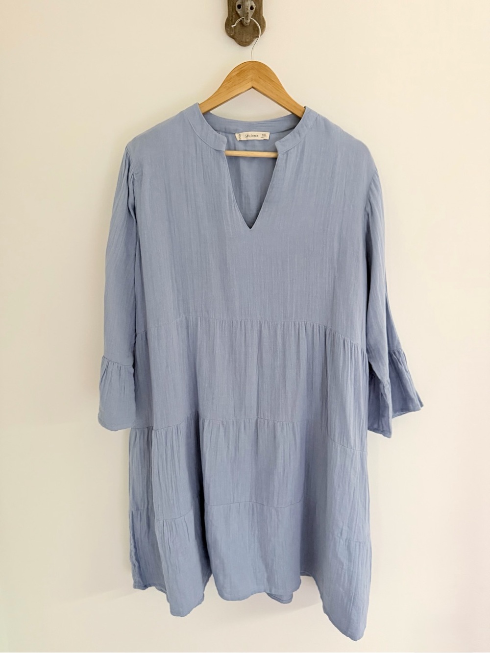 Blue Cotton Gauze Tiered Boho Dress 1XL Salty Lemon